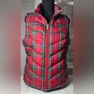 Lands' End Plaid Quilted Puffer Vest Full Zip Red/Multicolor Women's Size S